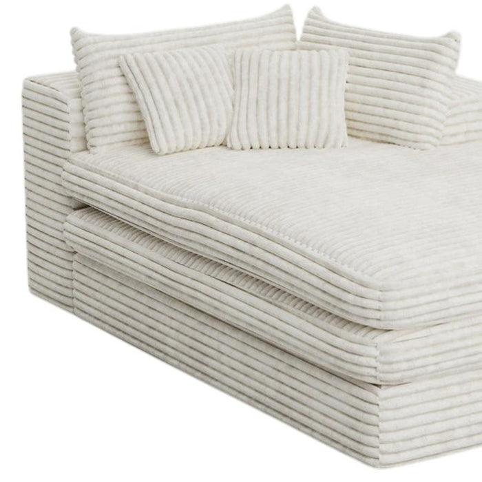 67" White Corduroy Right Hand Facing Chaise Lounge Chair