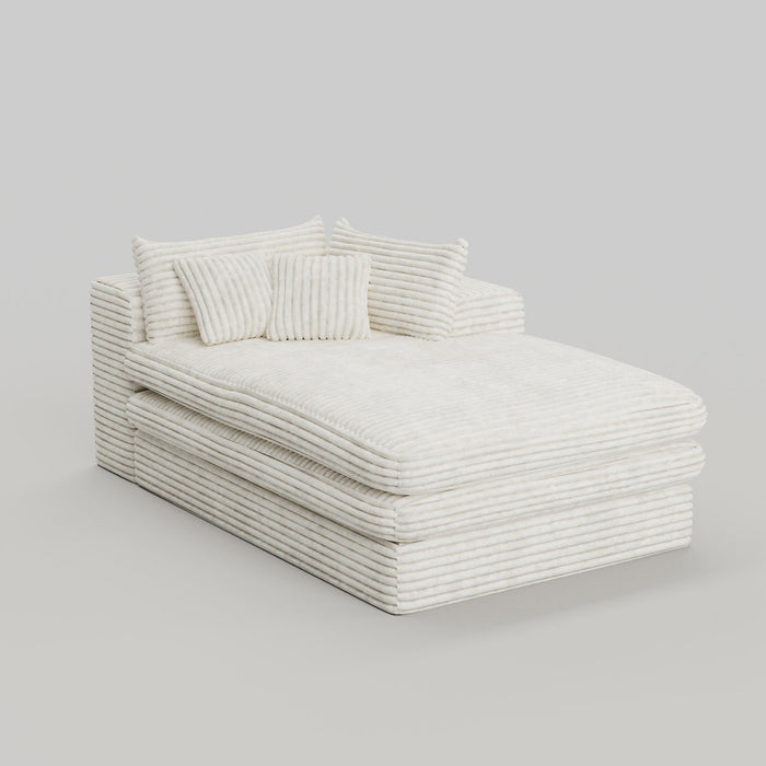 67" White Corduroy Right Hand Facing Chaise Lounge Chair