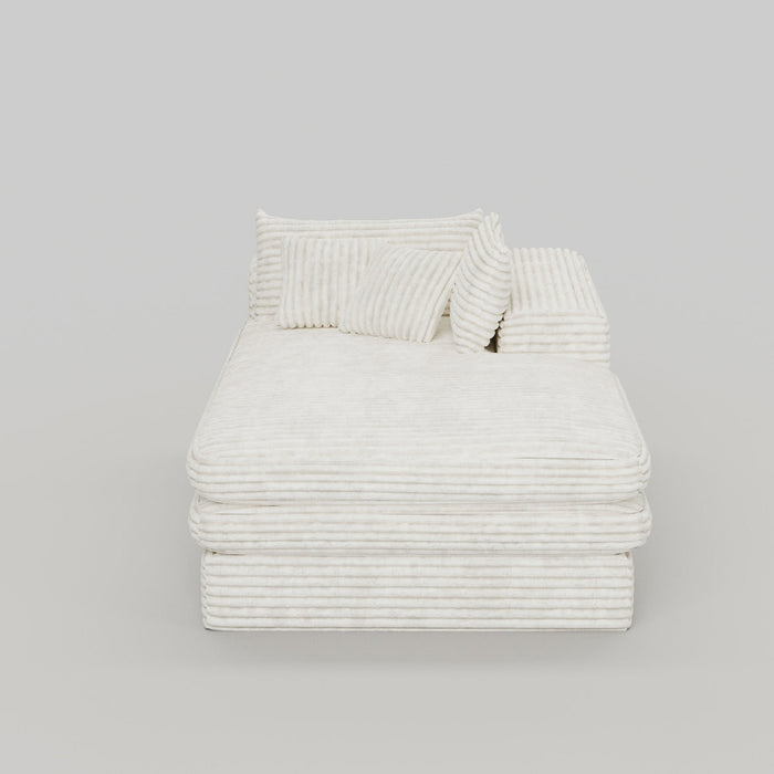 67" White Corduroy Right Hand Facing Chaise Lounge Chair