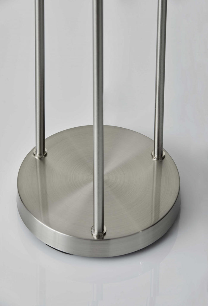 68" Silver Three Light Novelty Floor Lamp With White Linen Cylinder Shade
