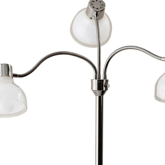 69" Silver Three Light Tree Floor Lamp With White Plastic Bowl Shade