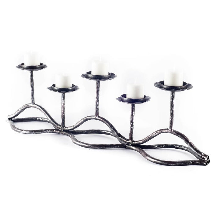 7" Black Distressed Geometric Metal Tabletop Tealight Candle Holder