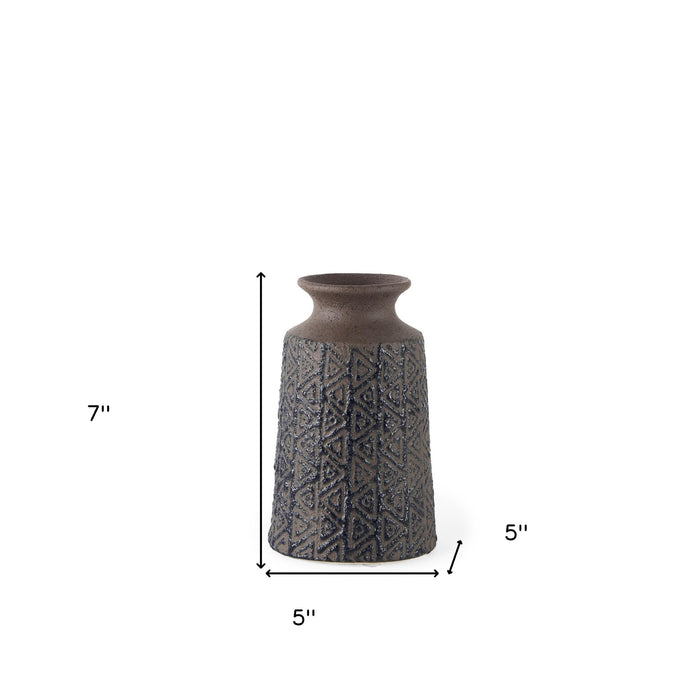7" Brown Abstract Cylinder Ceramic Table Vase