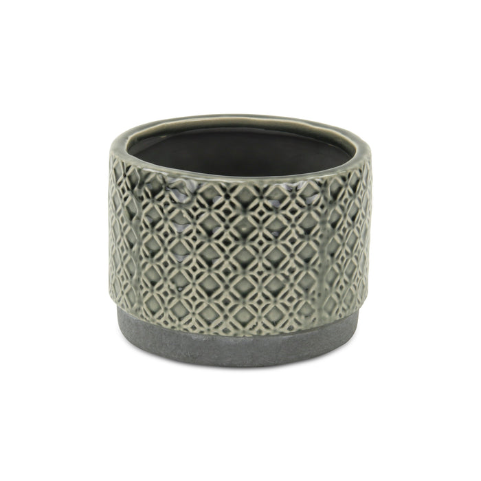 7" Gray Geometric Ceramic Indoor Outdoor Round Pot Planter