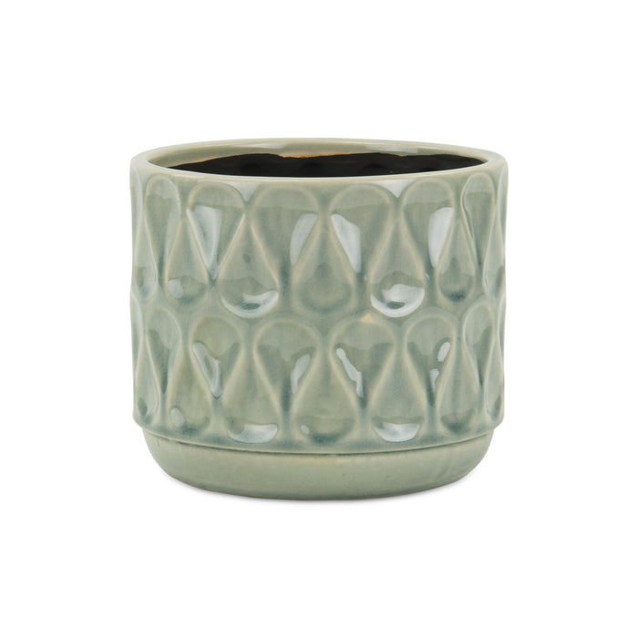 7" Green Geometric Ceramic Indoor Outdoor Round Pot Planter