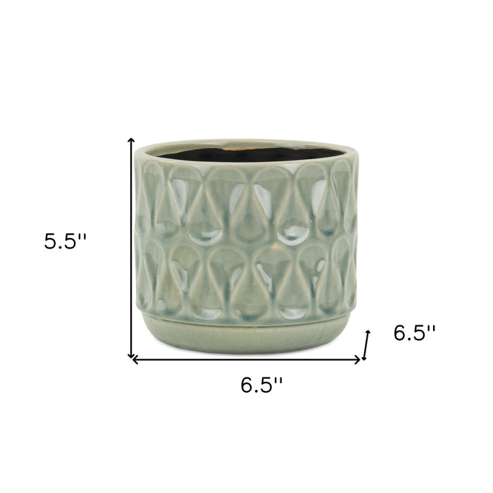 7" Green Geometric Ceramic Indoor Outdoor Round Pot Planter