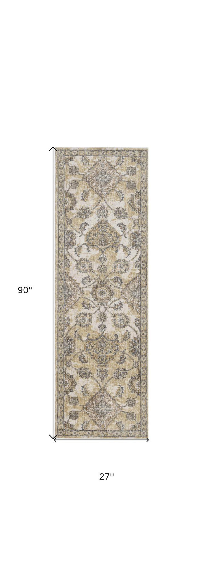 7' Ivory Beige And Gray Wool Floral Medallion Runner Rug