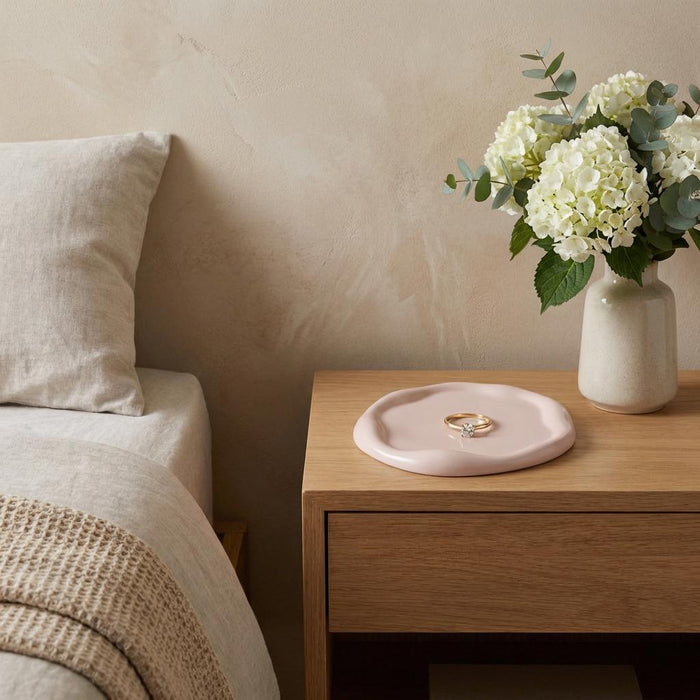 7" Pale Pink Resin Handmade Round Trinket Tray