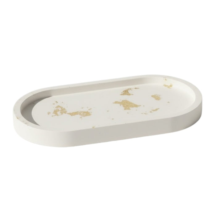 7" White And Gold Resin Handmade Oval Trinket Tray