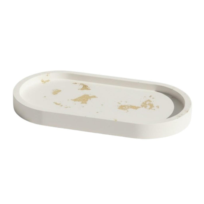 7" White And Gold Resin Handmade Oval Trinket Tray
