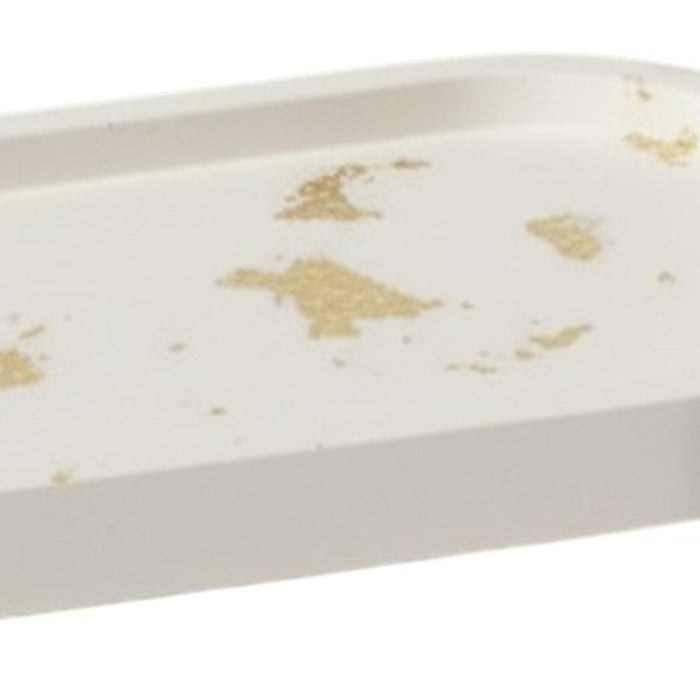 7" White And Gold Resin Handmade Oval Trinket Tray