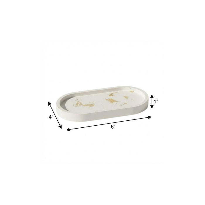 7" White And Gold Resin Handmade Oval Trinket Tray