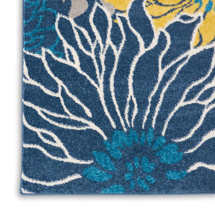 7' X 10' Blue And Gold Floral Area Rug