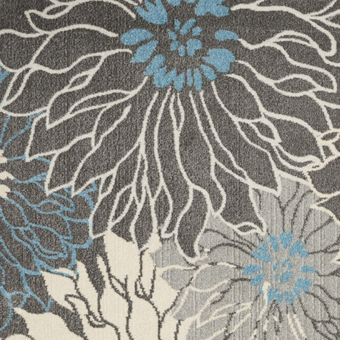 7' X 10' Blue And Gray Floral Area Rug