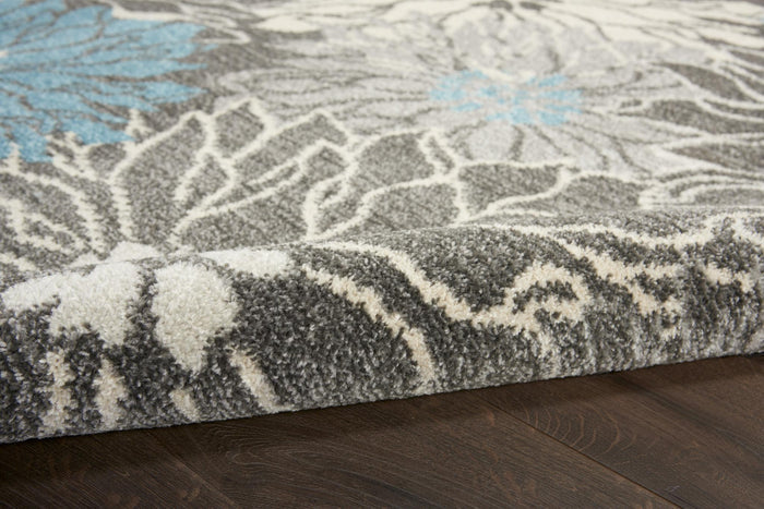 7' X 10' Blue And Gray Floral Area Rug