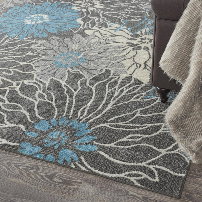 7' X 10' Blue And Gray Floral Area Rug