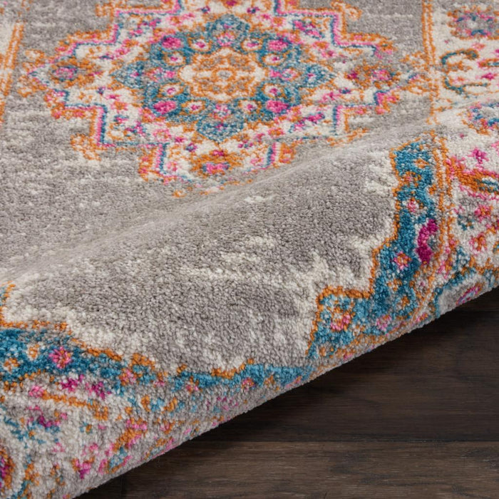 7' X 10' Gray And Gold Medallion Distressed Area Rug