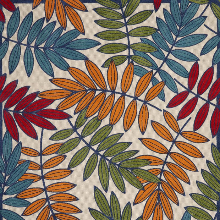 7' X 10' Ivory And Blue Floral Indoor Outdoor Area Rug