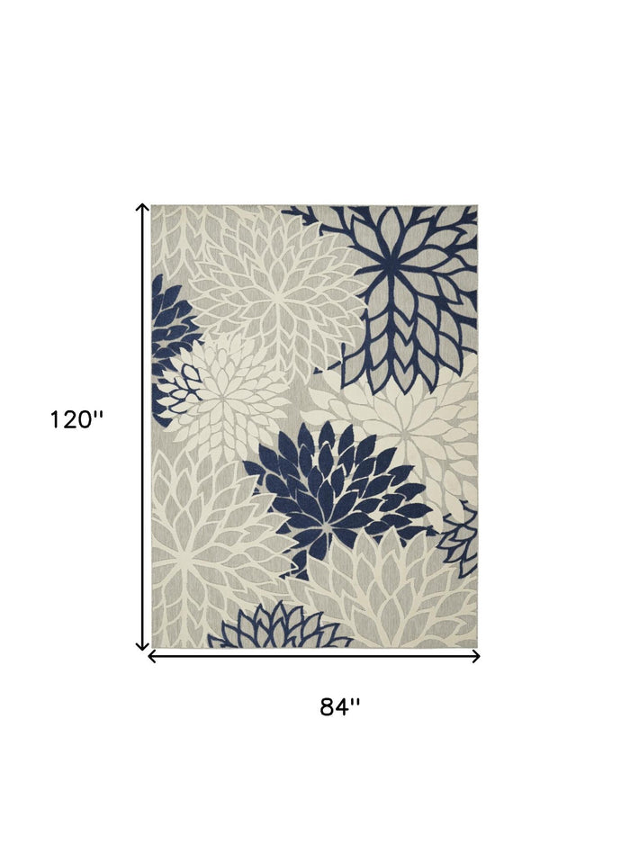 7' X 10' Ivory And Blue Indoor Outdoor Area Rug