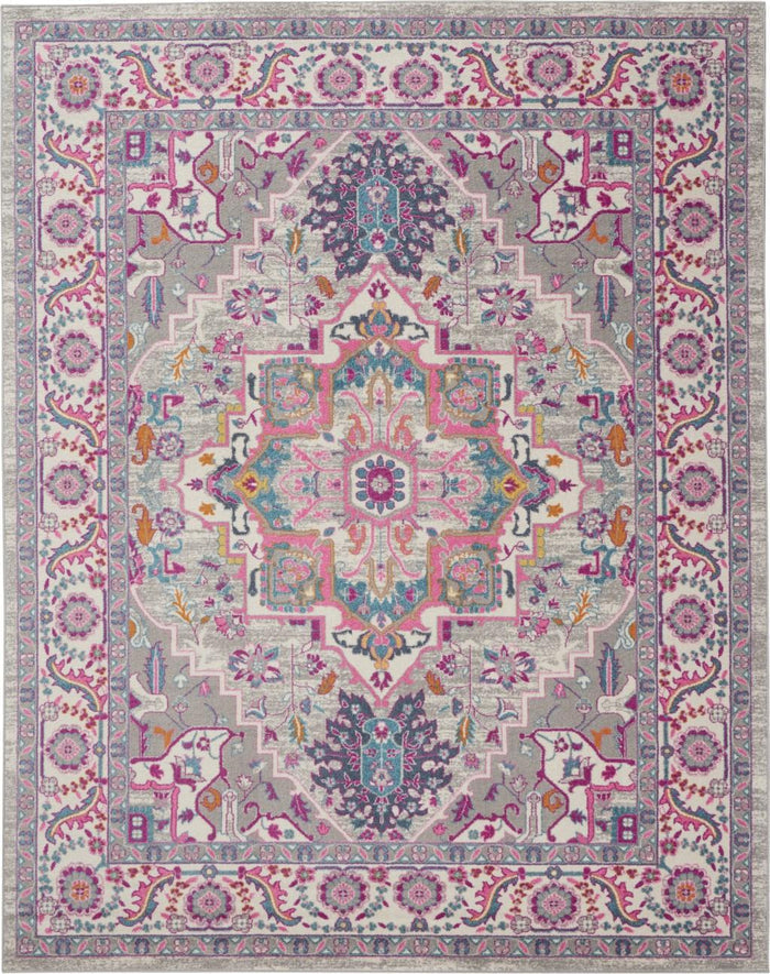7' X 10' Light Gray And Pink Medallion Area Rug
