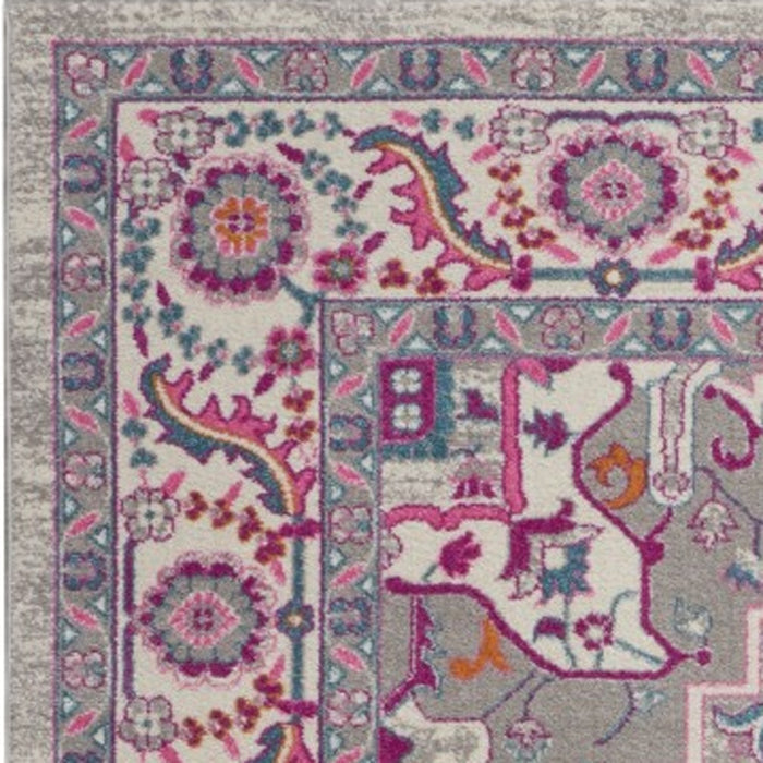 7' X 10' Light Gray And Pink Medallion Area Rug