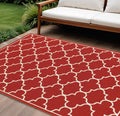 7' X 10' Red And Ivory Indoor Outdoor Area Rug