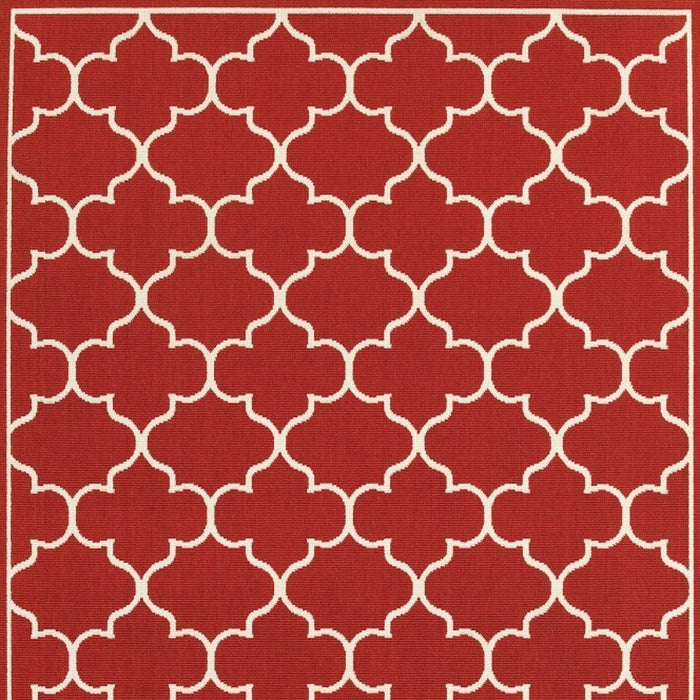 7' X 10' Red And Ivory Indoor Outdoor Area Rug