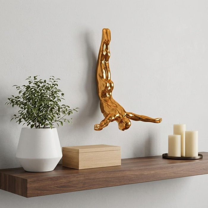 7" X 7" Gold Resin Diving Man Hanging Dimensional Sculpture
