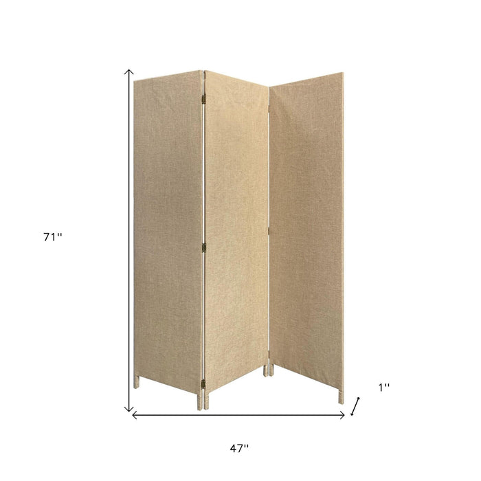 71" Beige Folding Three Panel Screen Room Divider