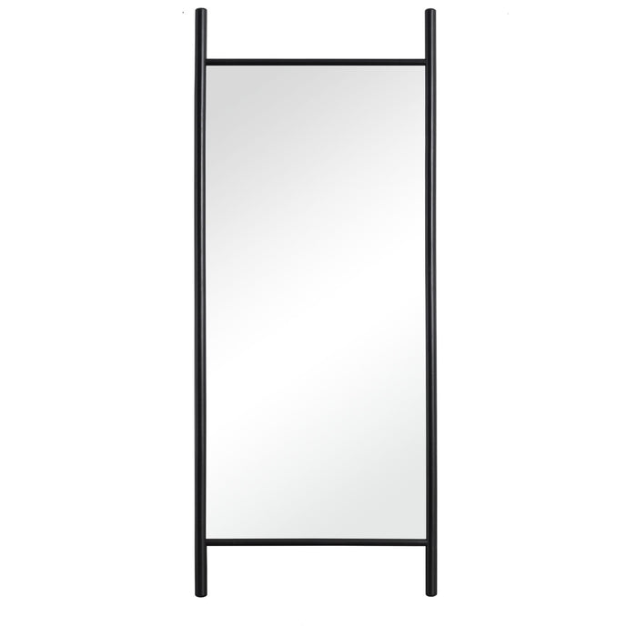 71" Black Solid Wood Ladder Leaning Framed Full Length Mirror