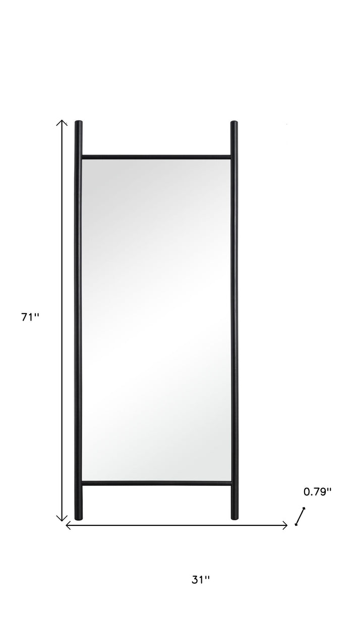 71" Black Solid Wood Ladder Leaning Framed Full Length Mirror