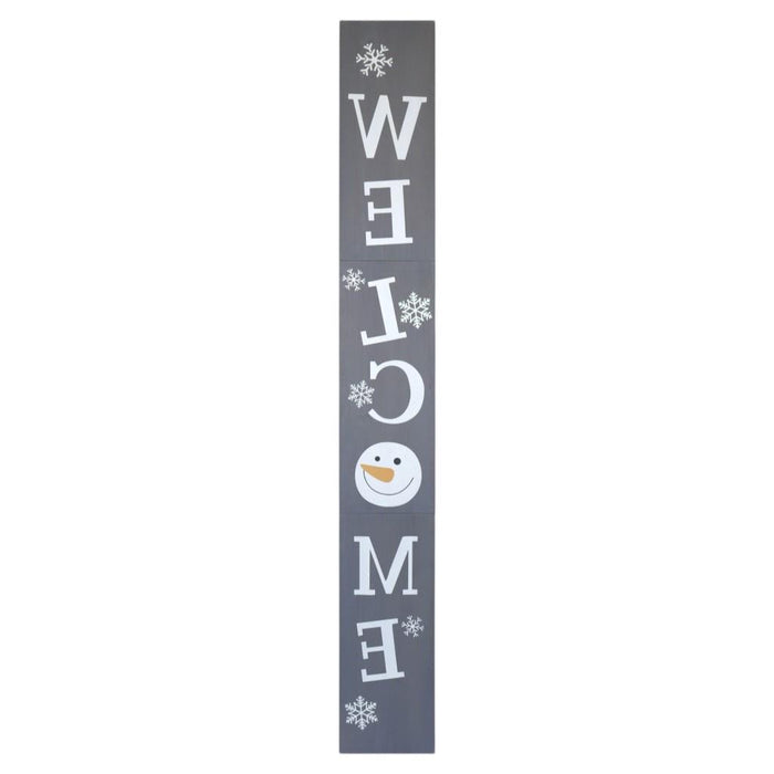 72" Gray And White Solid Wood Welcome Christmas Snowman Porch Sign