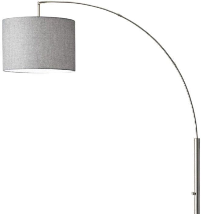 74" Silver Metal Arched Floor Lamp With Gray Linen Drum Shade