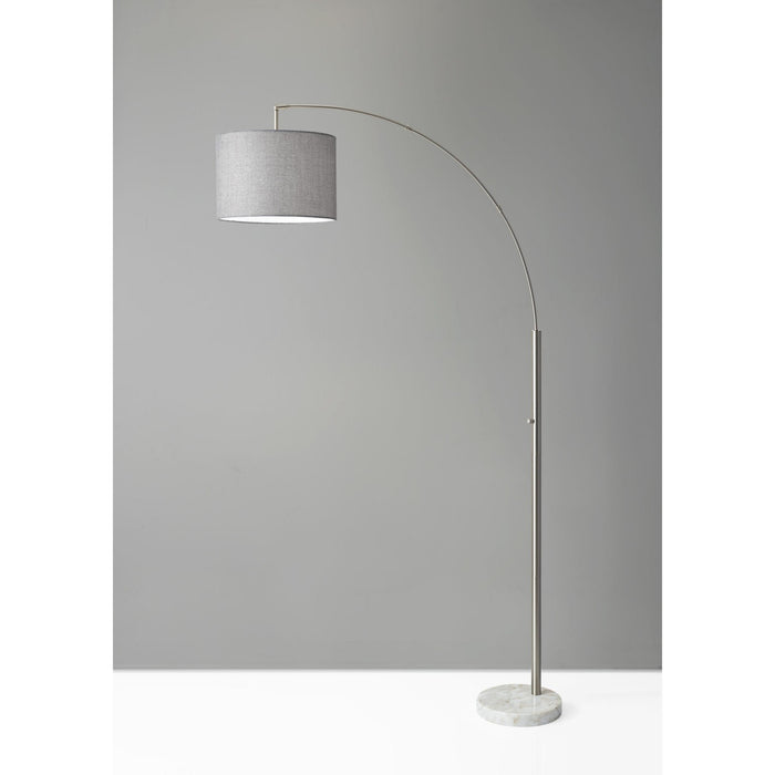 74" Silver Metal Arched Floor Lamp With Gray Linen Drum Shade