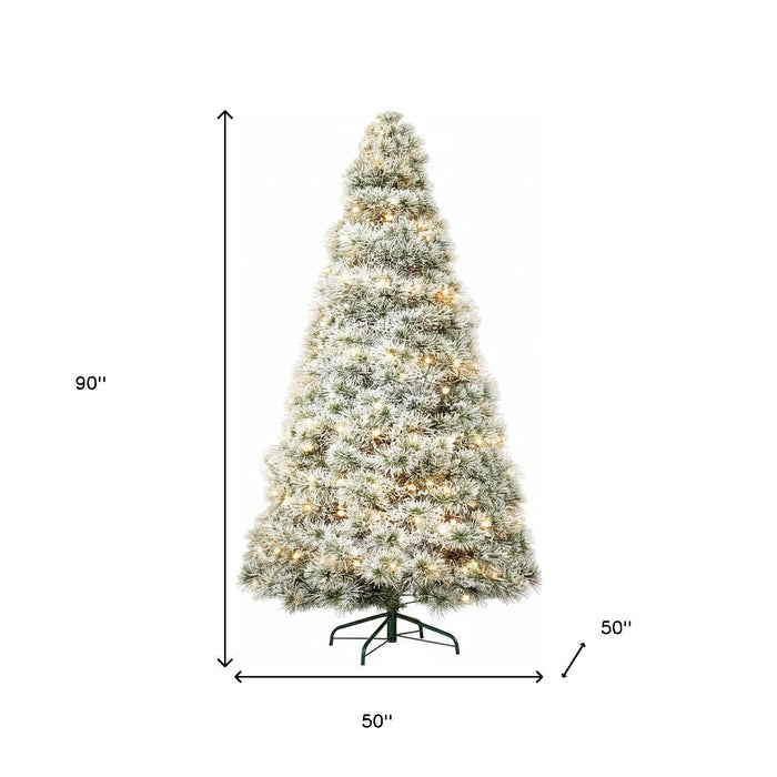 7.5' White Pre Lit Full Flocked Spruce Christmas Tree