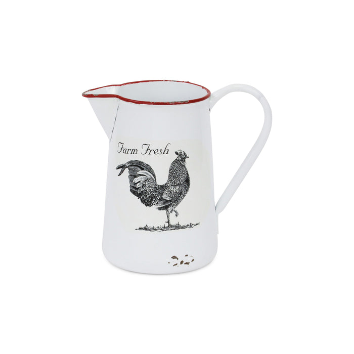 8" Black And White Metal Farm Fresh Chicken Decorative Jug