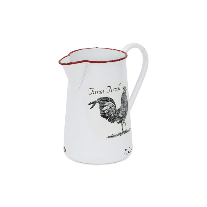 8" Black And White Metal Farm Fresh Chicken Decorative Jug