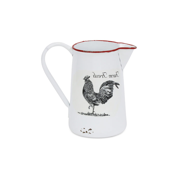 8" Black And White Metal Farm Fresh Chicken Decorative Jug