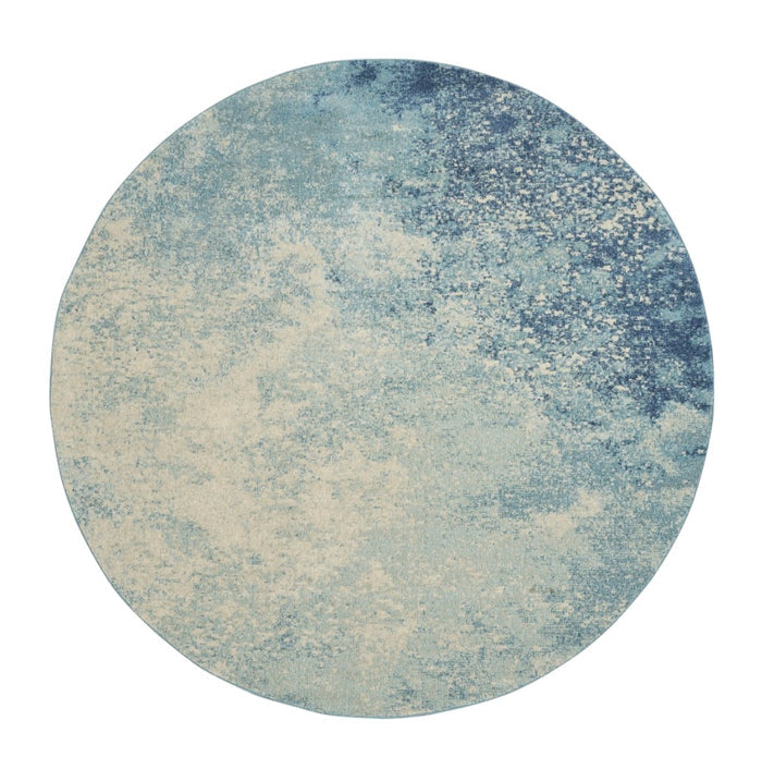 8' Blue And Ivory Abstract Round Rug