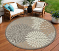 8' Gray And Ivory Round Indoor Outdoor Area Rug