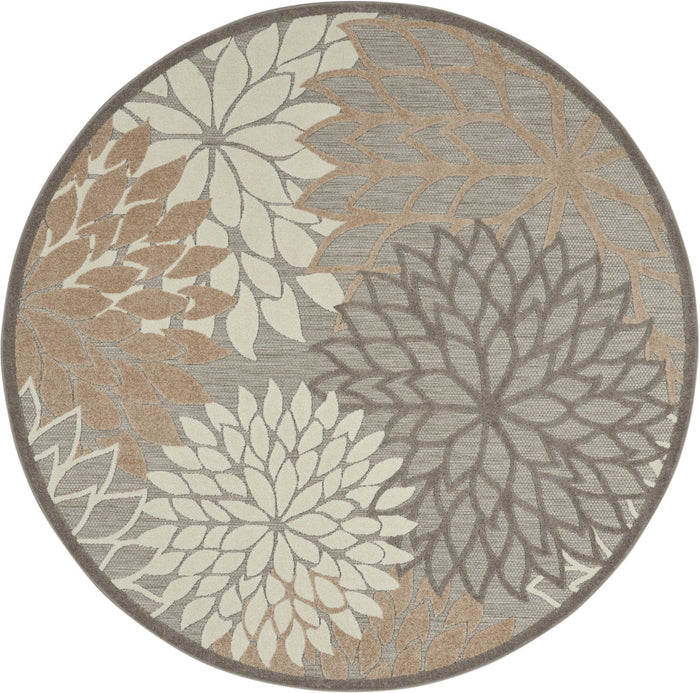 8' Gray And Ivory Round Indoor Outdoor Area Rug