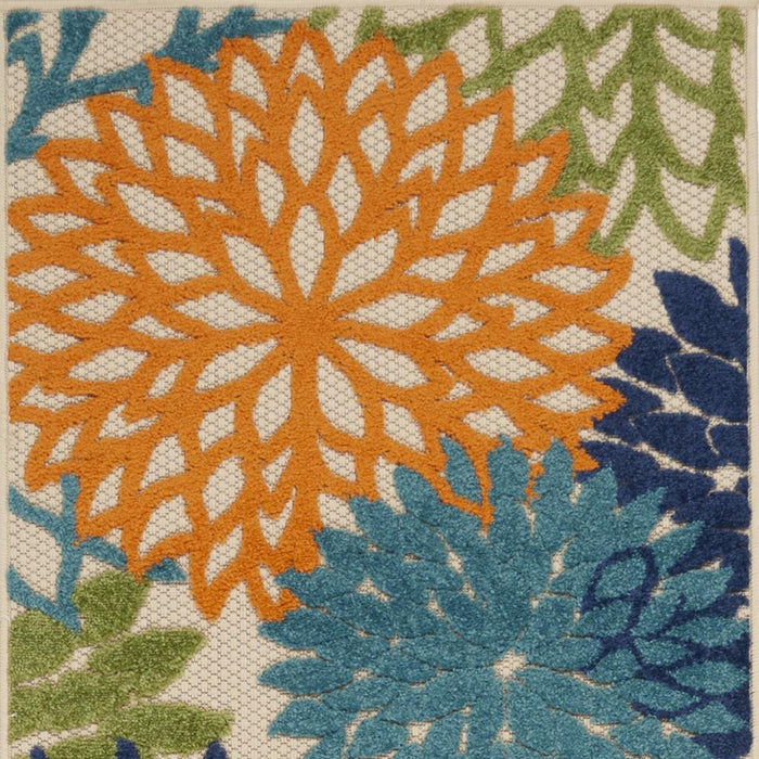 8' Ivory And Blue Indoor Outdoor Area Rug