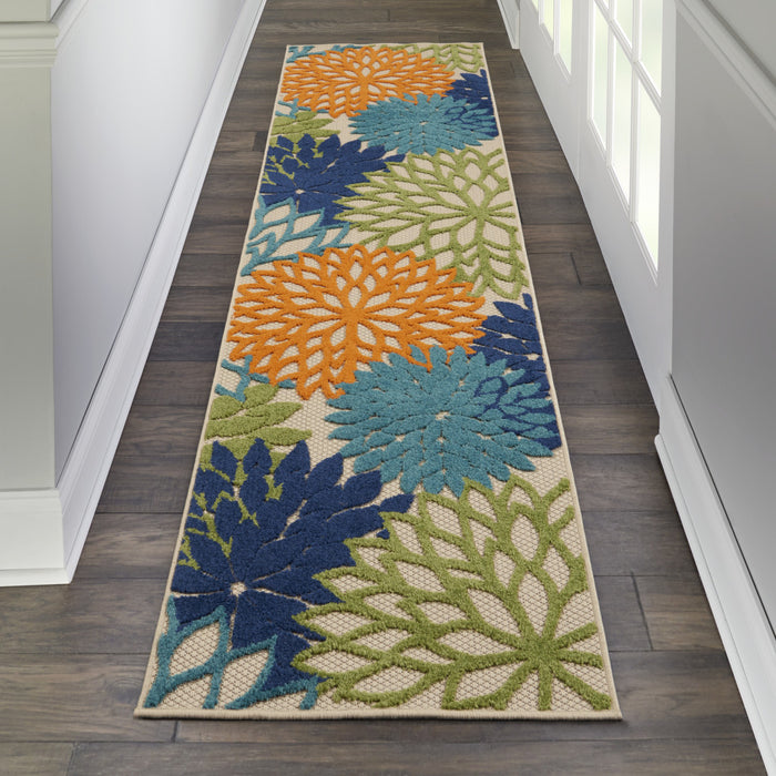 8' Ivory And Blue Indoor Outdoor Area Rug