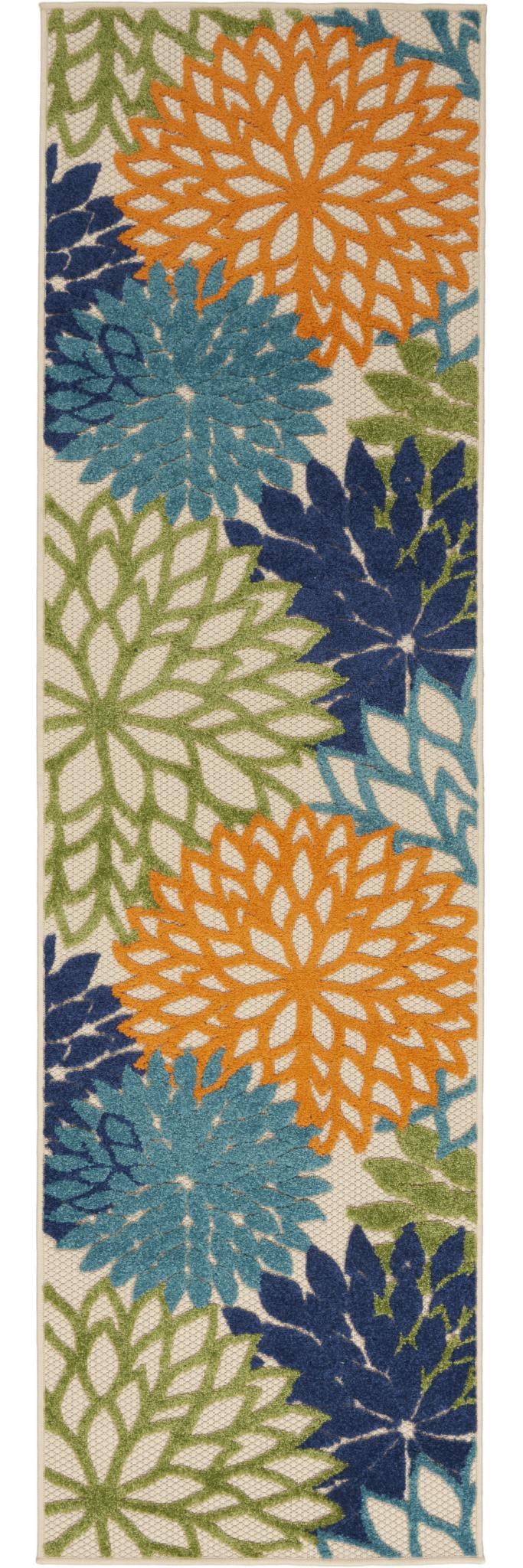 8' Ivory And Blue Indoor Outdoor Area Rug