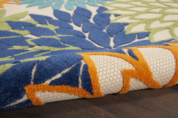 8' Ivory And Blue Indoor Outdoor Area Rug