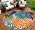 8' Ivory And Blue Round Indoor Outdoor Area Rug