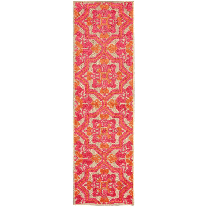 8' Pink And Orange Moroccan Indoor Outdoor Area Rug