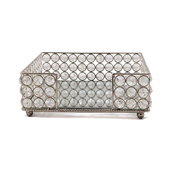 8" Silver Iron And Crystal Square Napkin Holder