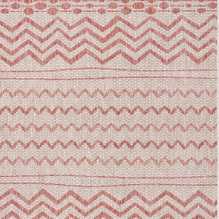 8' X 10' Beige And Red Chevron Indoor Outdoor Area Rug