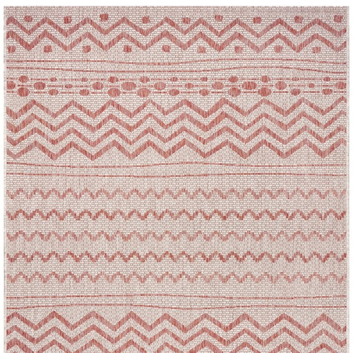 8' X 10' Beige And Red Chevron Indoor Outdoor Area Rug
